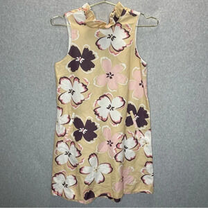 Tyler Boe Stella NWOT Floral Linen Blend High Ruffle Neck Tie Back Shift Dress
